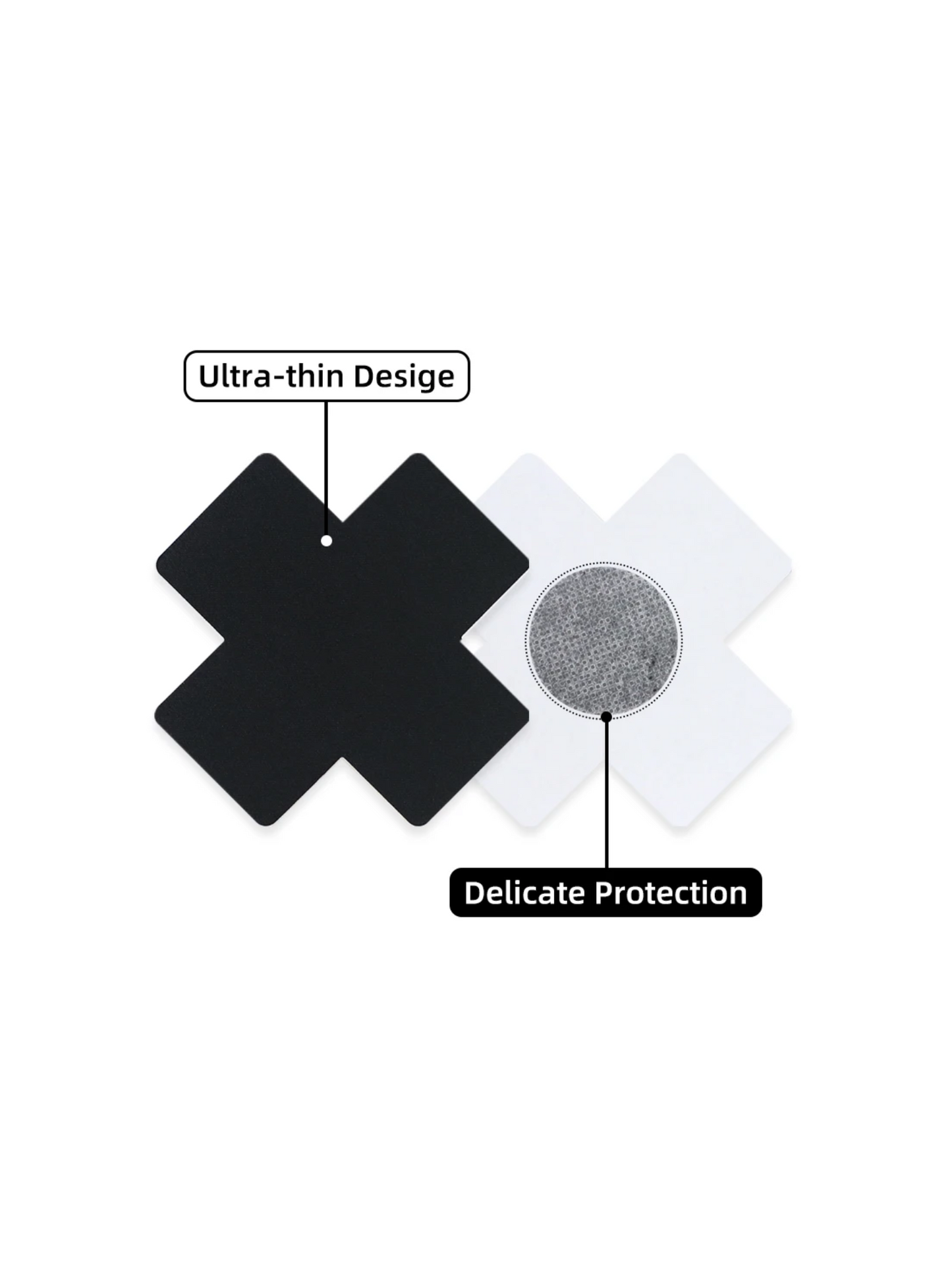 Detailed view of black cross nipple covers, featuring ultra-soft fabric, seamless edges, and lightweight design for invisible wear under clothing.