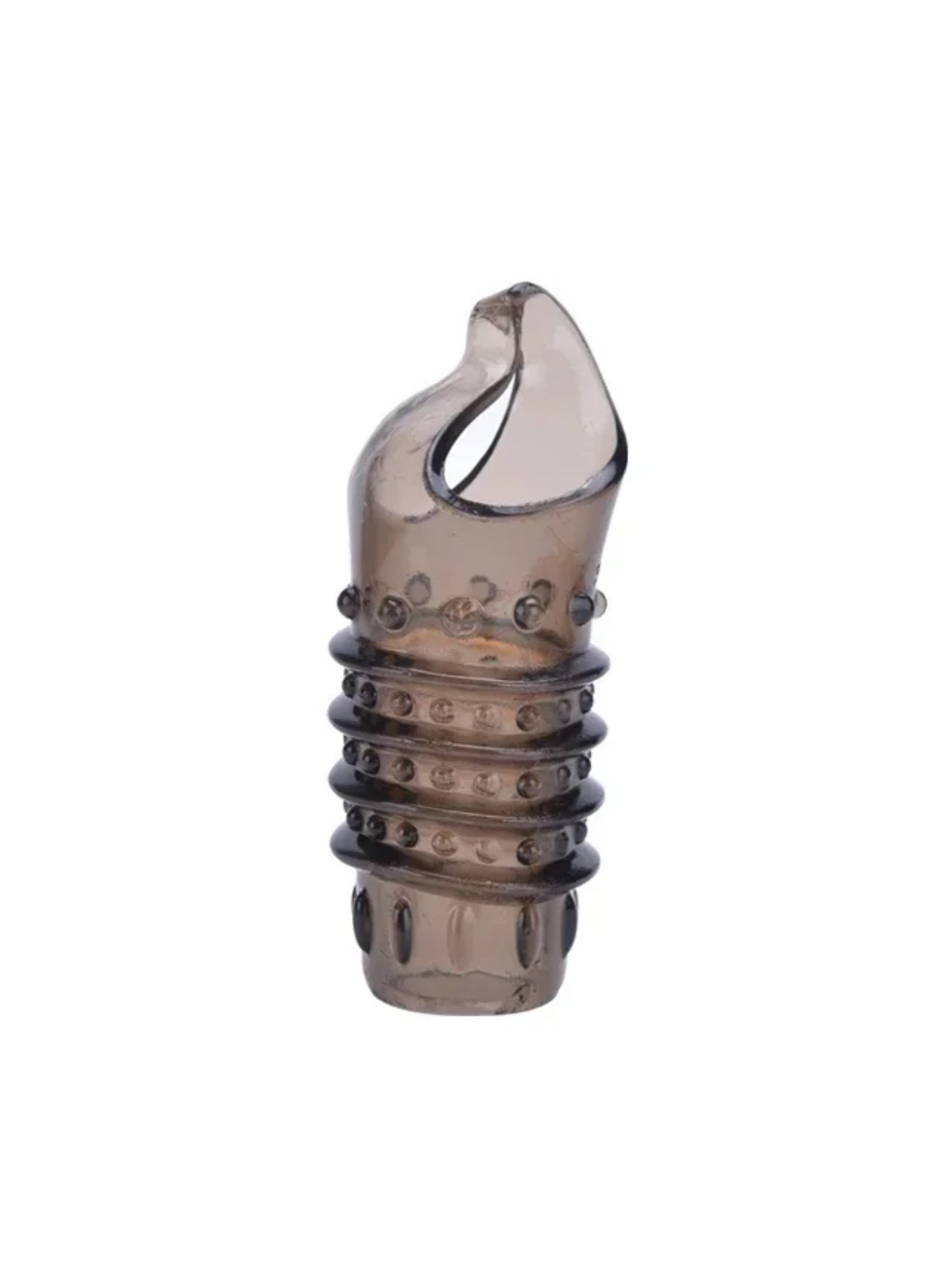 Close-up of bumpy textured penis sleeve with stimulating nubs and ball ring for added pleasure β Ludus Love adult shop.