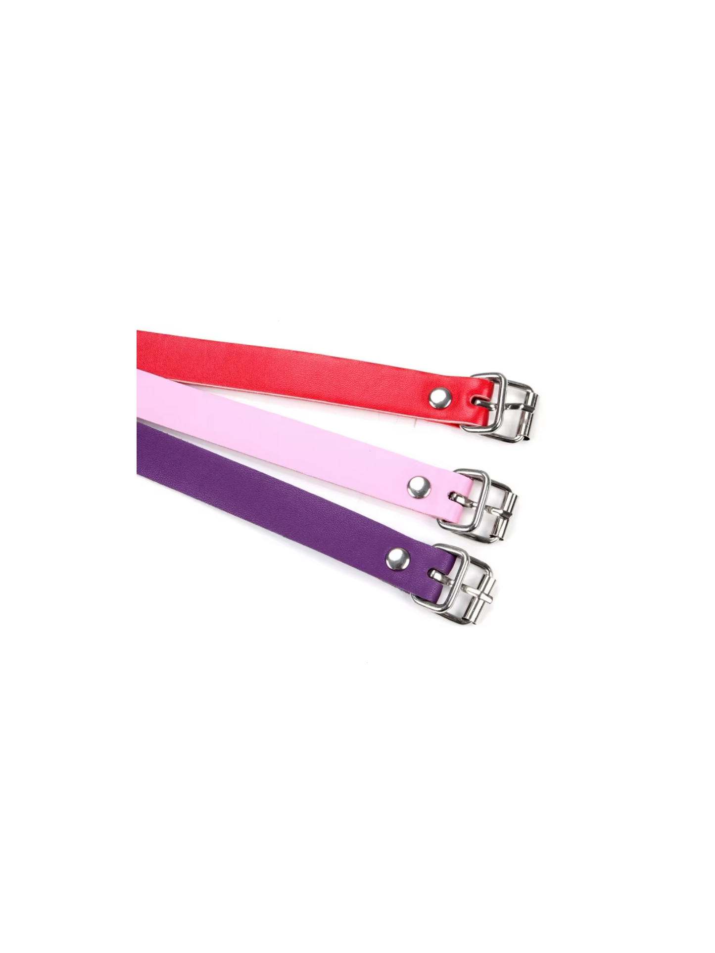 Detail of set of fox face masks available in purple, pink, red, and black, crafted from PU leather with adjustable straps for role-play, cosplay, or fantasy fun