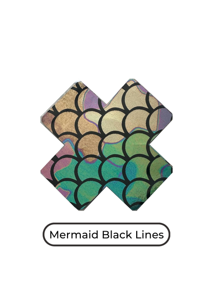 Cross shape mermaid black lines nipple covers, mermaid black lines nipple pasties, mermaid black lines nipple tassels