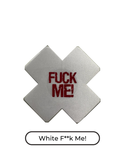 Cross shape white fuck me nipple covers, white fuck me nipple pasties, white fuck me nipple tassels