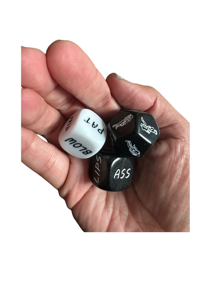 Fun and adventurous black and white 3-piece erotic dice