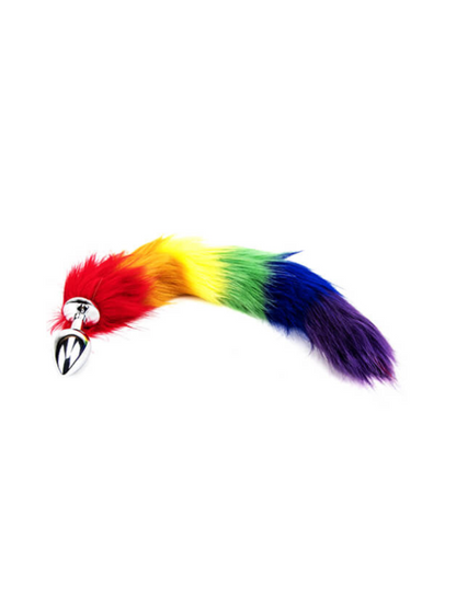 Furry Fantasy Rainbow Tail with Metal Butt Plug, Anal Sex Toys Pride Anal toy 