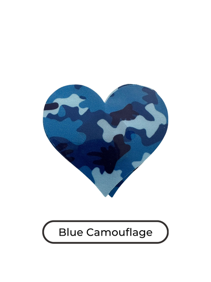 Heart shape blue camouflage nipple covers, blue camouflage nipple pasties, blue camouflage nipple tassels