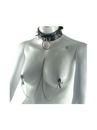 Black Punk Heart BDSM Collar with Nipple Clamps for Erotic Fashion