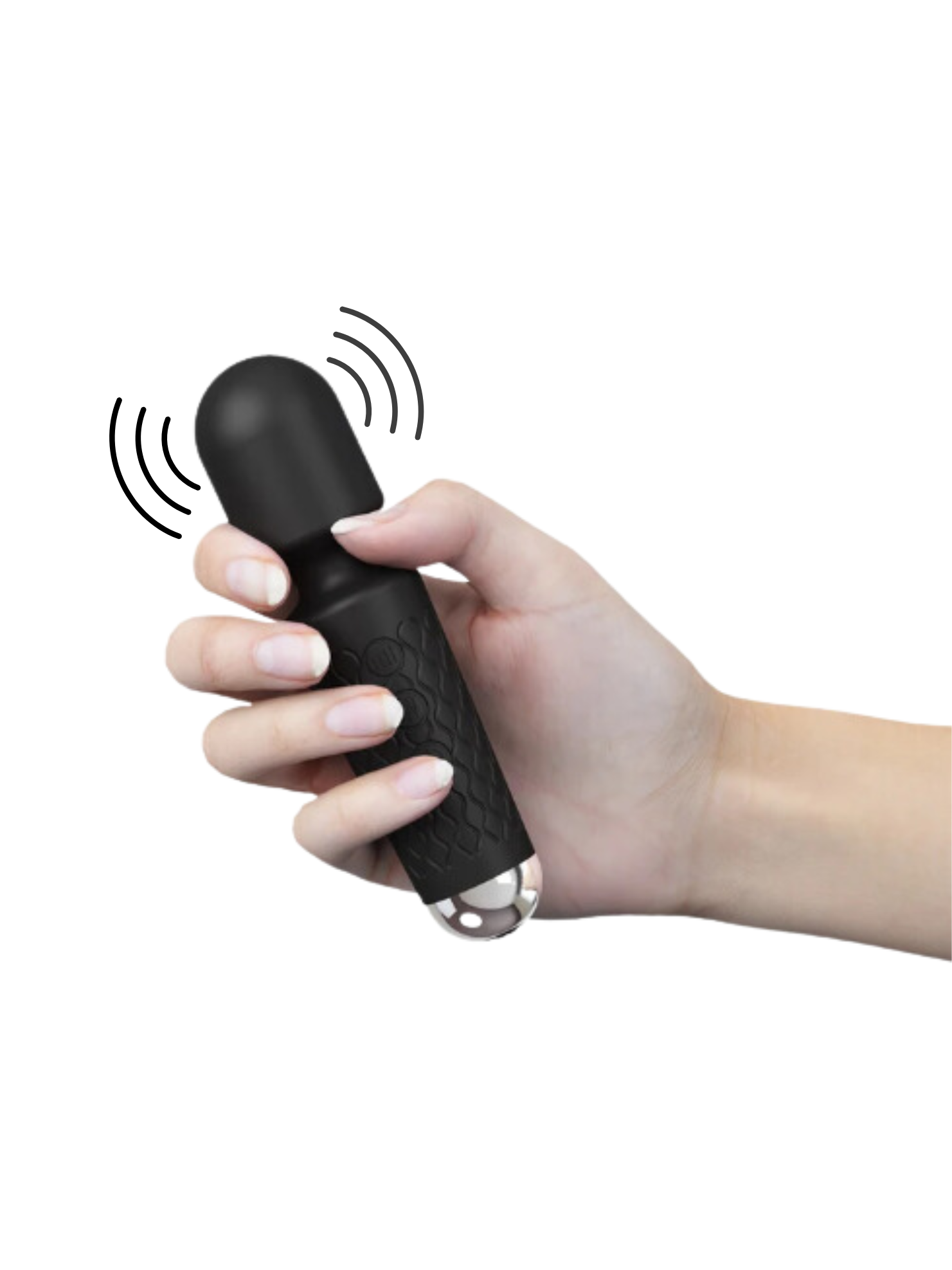 Black silicone 20-function rechargeable wand vibrator for ultimate satisfaction.