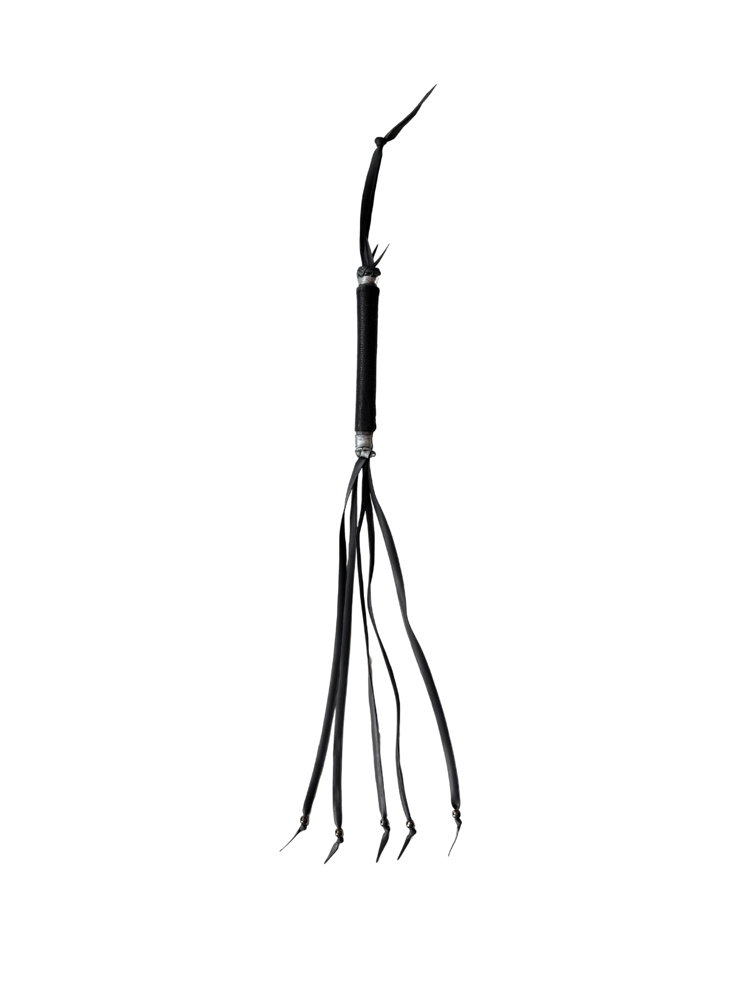 The Blackthorn recycled rubber flogger in full view with ball-tipped tails – Ludus Love