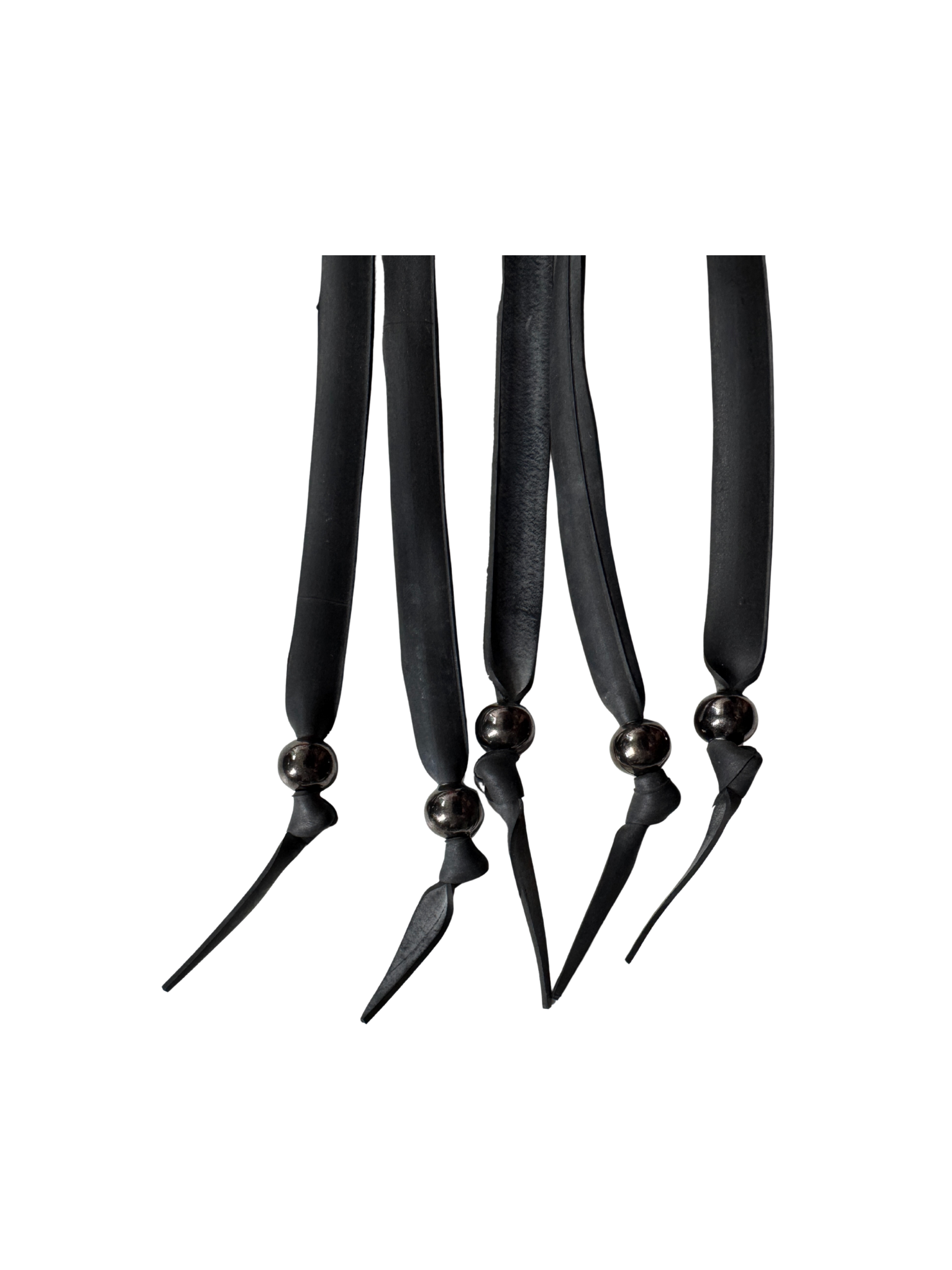 Close-up of ball-tipped recycled rubber tails on The Blackthorn flogger by Ludus Love