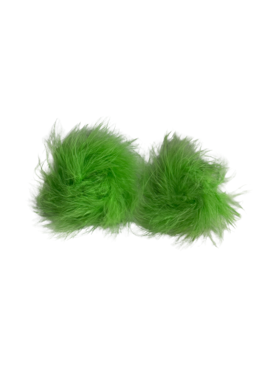 Green fluffy nipple covers made from faux fur, playful, reusable and perfect for burlesque, drag or cheeky confidence.