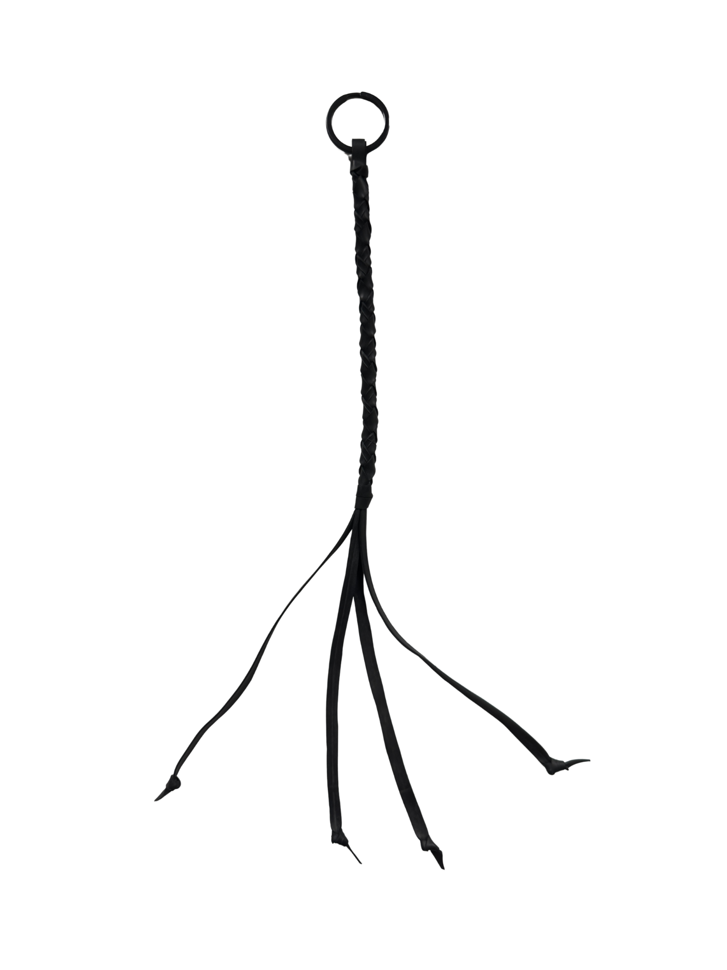 Black mini vegan flogger with keyring handle shown against a white background