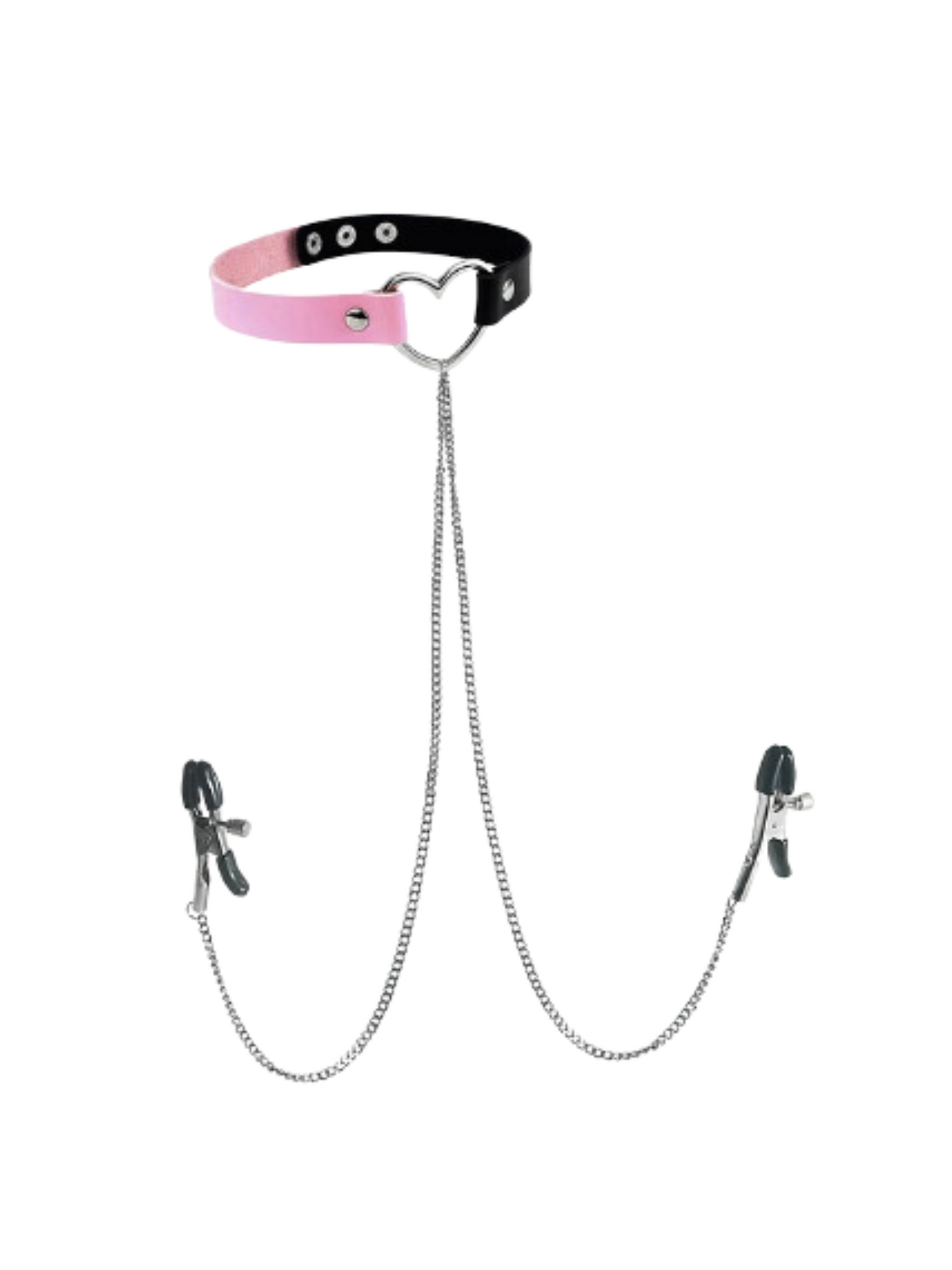 Pink and Black Heart BDSM Collar with Nipple Clamps for Sensual Play