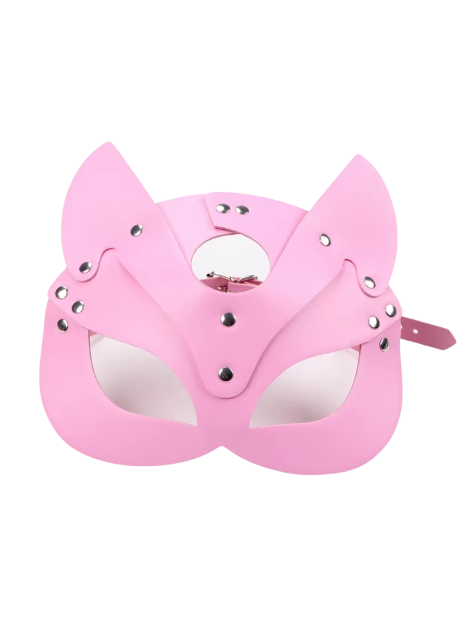 Pink fox face mask made from premium PU leather, featuring adjustable straps for comfort and versatility in role-play or cosplay.