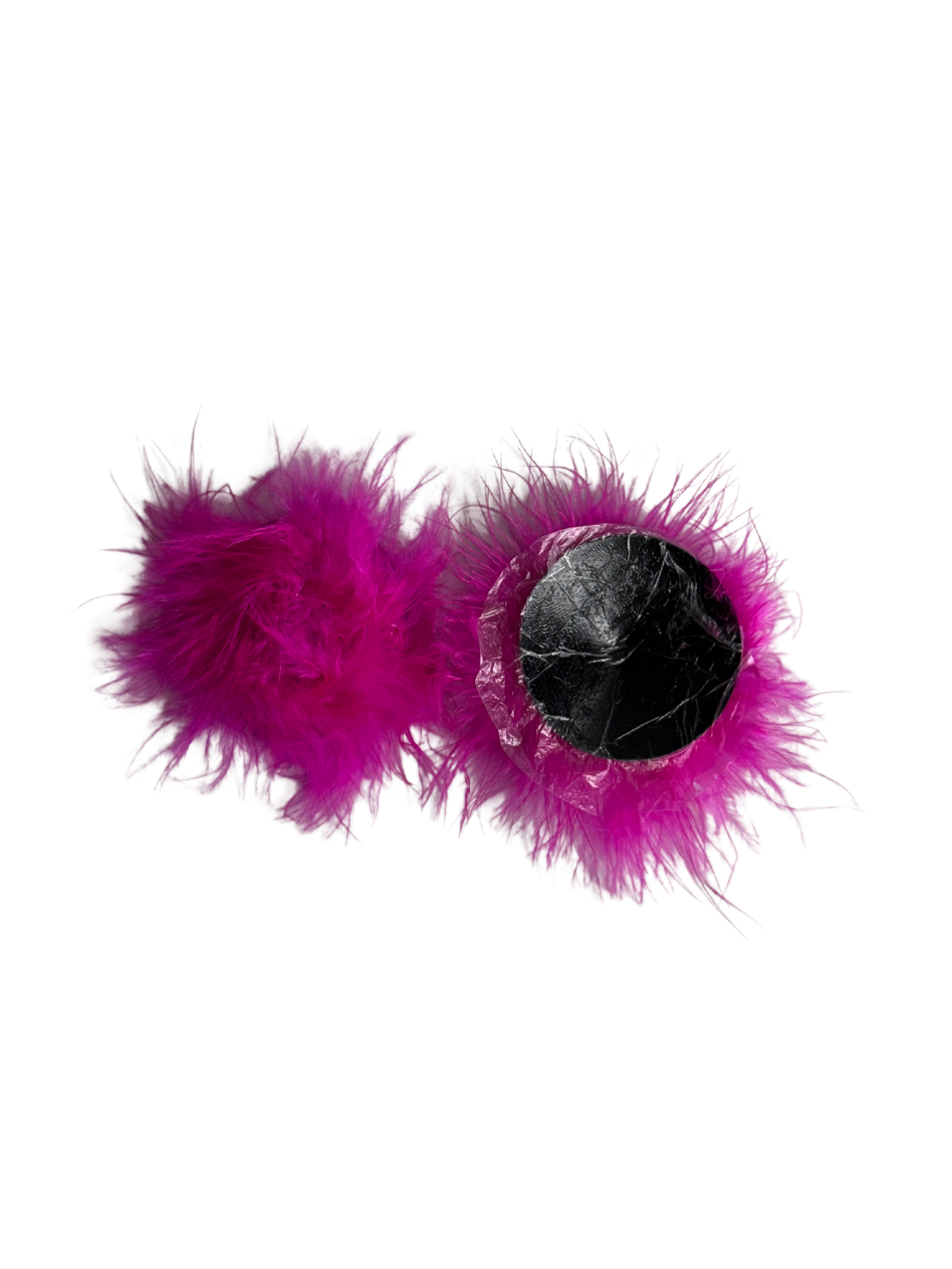 Fluffy pink nipple covers with adhesive back, soft faux fur pasties for playful, inclusive expression.