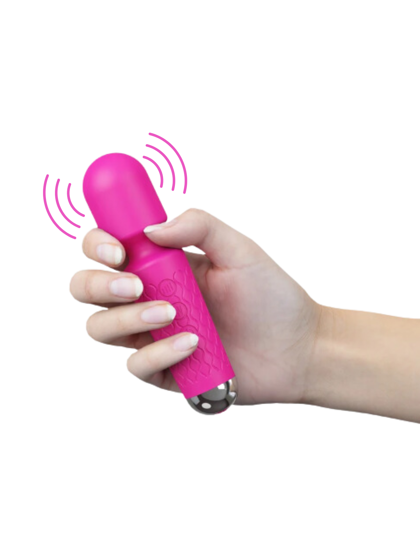 Pink silicone 20-function rechargeable wand vibrator for customizable stimulation.