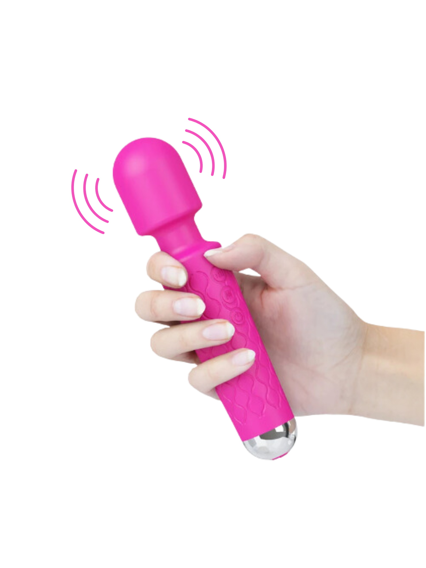 USB rechargeable pink silicone wand vibrator with 20 functions for versatile pleasure.