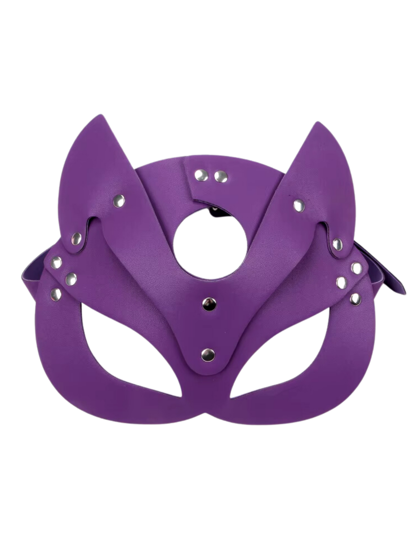 Purple fox face mask crafted from high-quality PU leather with an adjustable fit, perfect for role-play, cosplay, and fantasy adventures.