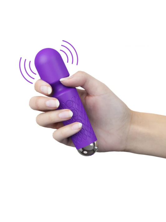 Purple silicone 20-function rechargeable wand vibrator for intense pleasure.