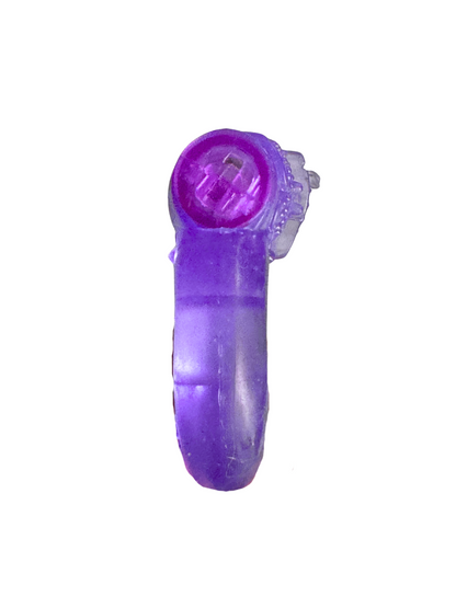 Stretchy purple cock ring with butterfly clitoral stimulator – side view