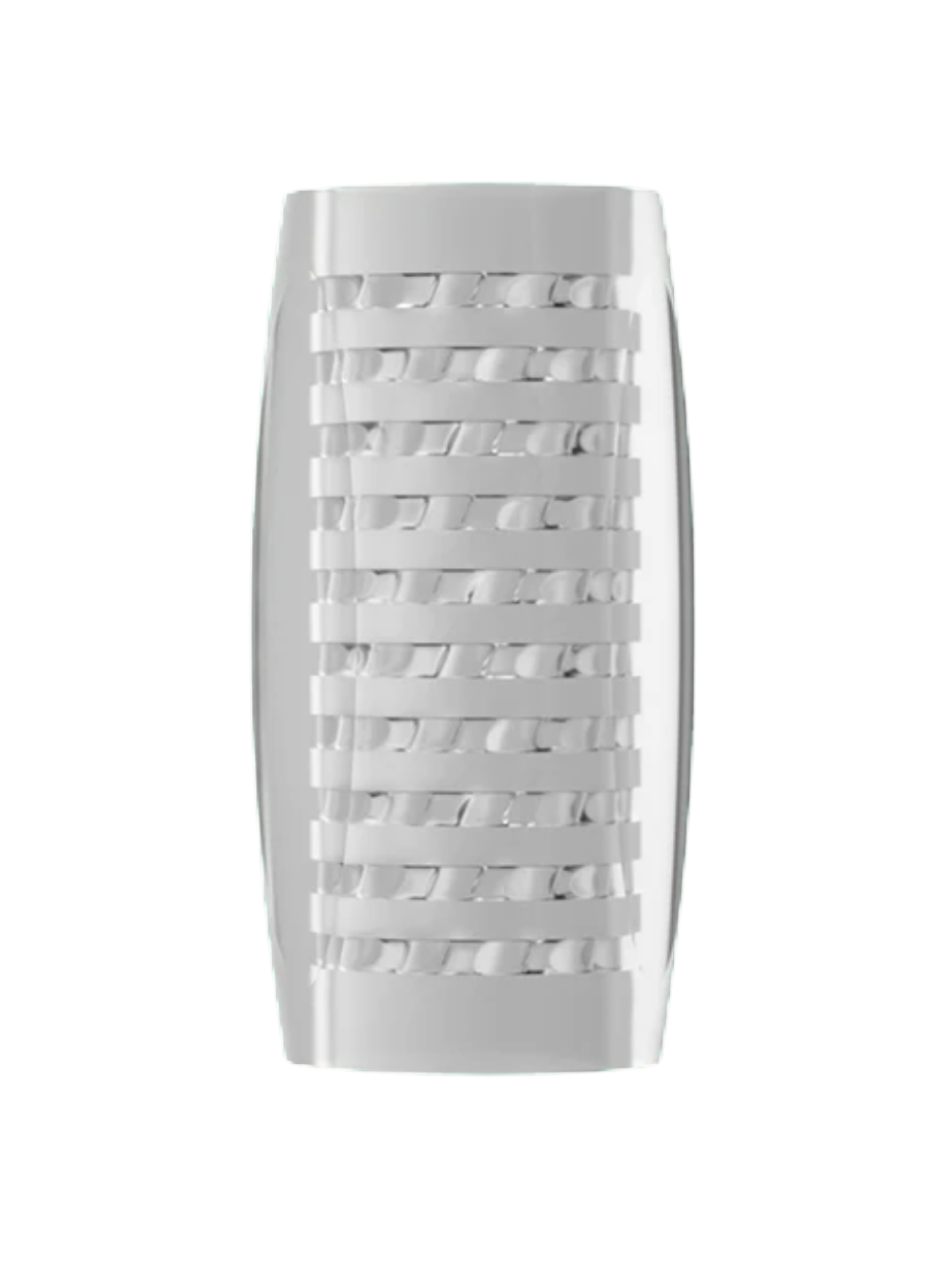 Side view of reusable male masturbator with ribbed texture — ideal for beginners